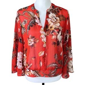NWOT New York & Company Semi Sheer Red Printed Blouse